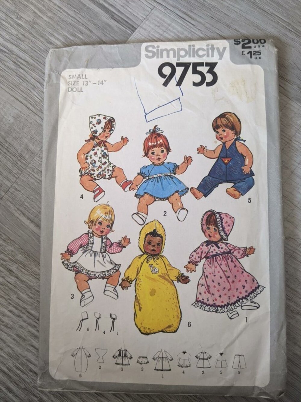 9753 Vintage Simplicity Sewing Pattern to Make 13"-14" Doll Clothes 6 Outfits